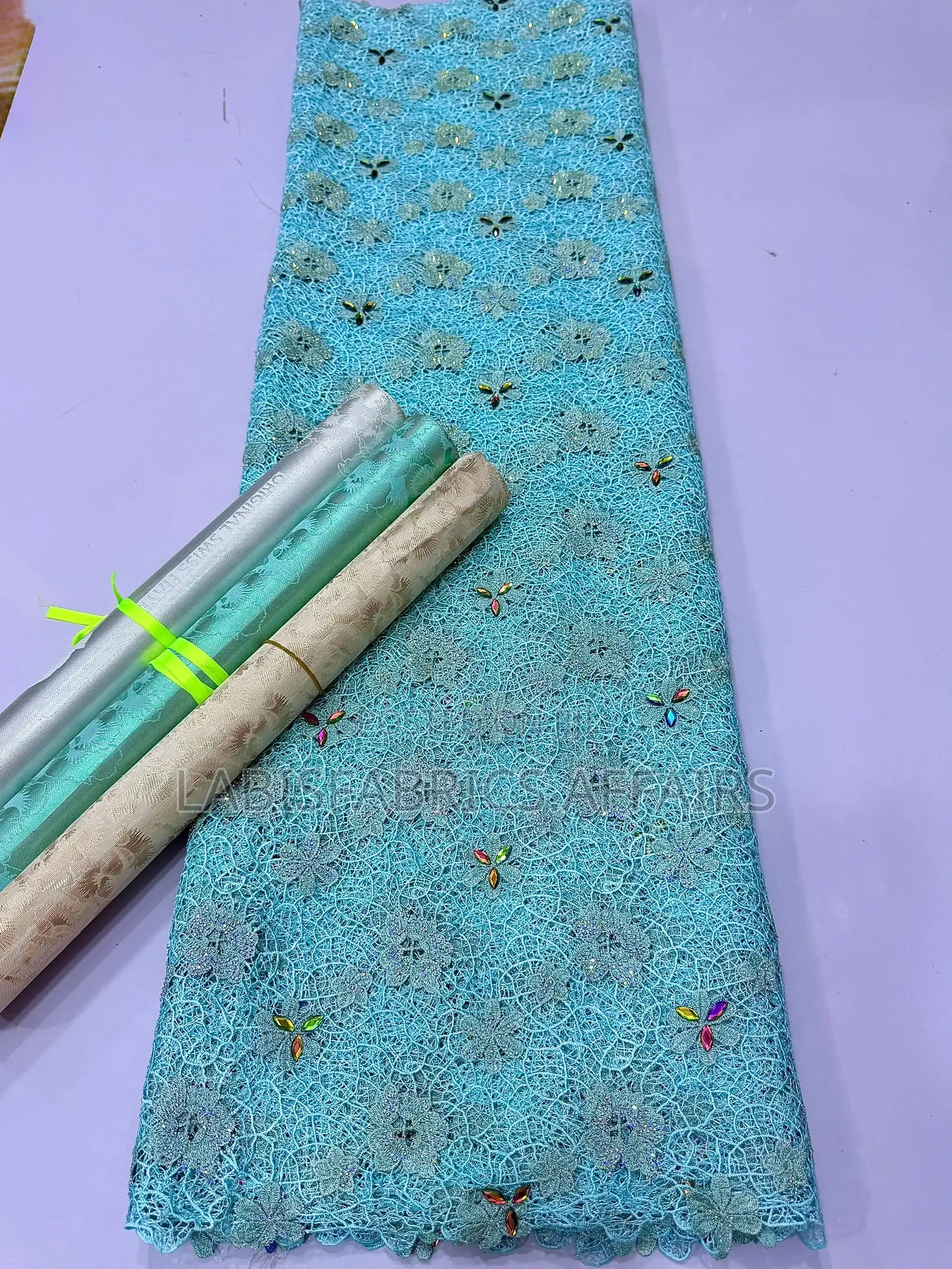Mesh Cord Lace With Diamond Stone