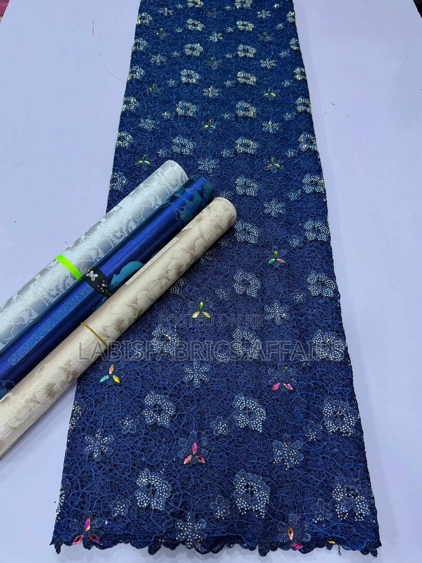 Mesh Cord Lace With Diamond Stone