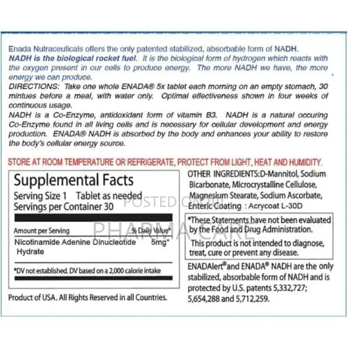 Nadh - Nicotinamide Adenine Dinucleotide Hydride - 30 Tablets