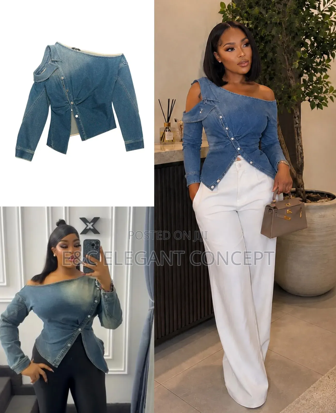 Upcycled Off-Shoulder Denim Shirt!