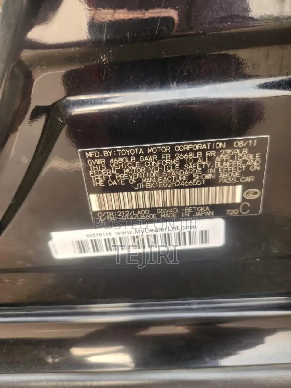 Lexus ES 350 2012 Black