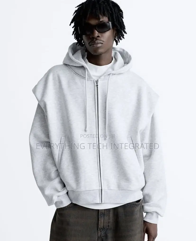 Grey Sleeveless Overlay Hoodie With Zipper Hoodie