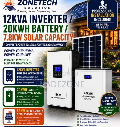 12kva Inverter/20kwh Battery/7.8kw Solar Capacity