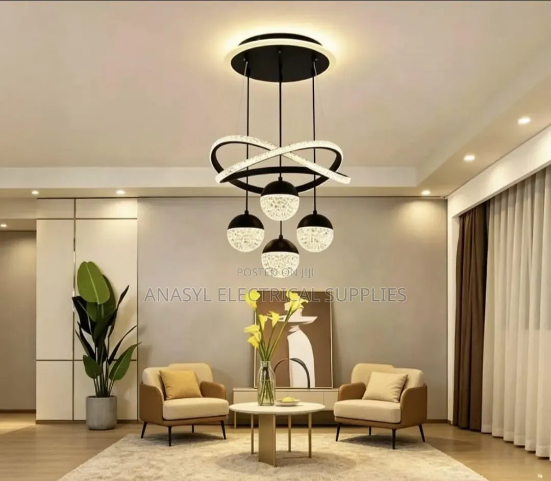 Modern Black-and-Gold Luxury LED Crystal Pendant Chandelier