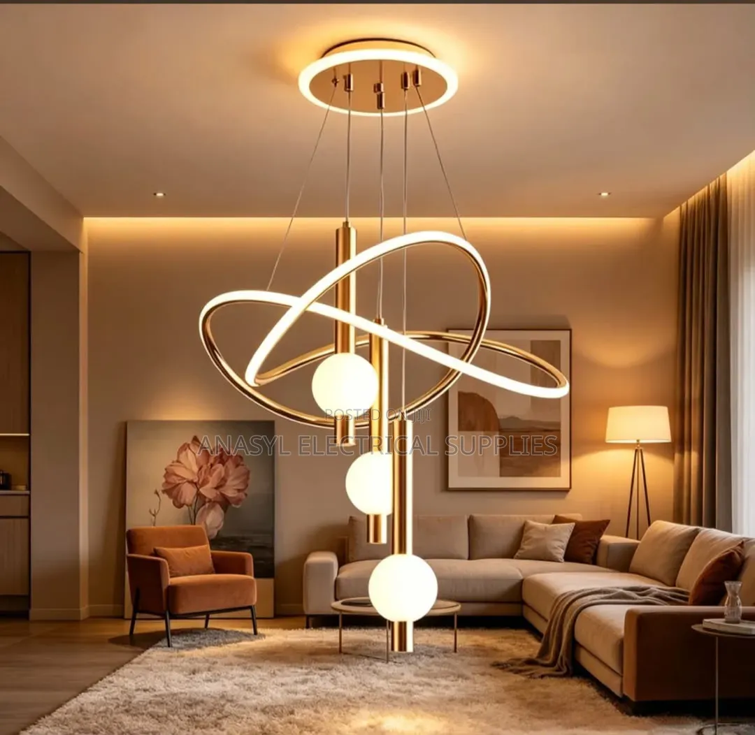 Modern Black | Gold Intertwined LED Ring and Globe Pendant Chandelier
