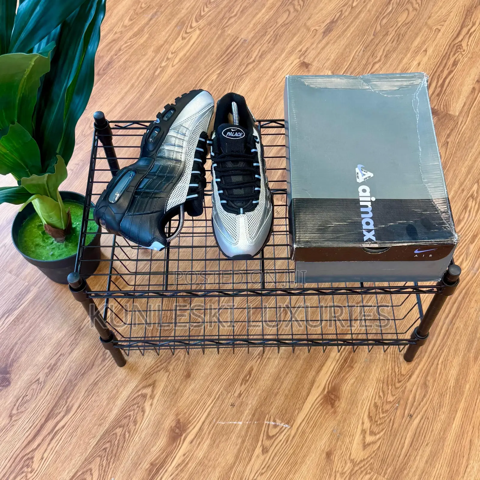 Original Palace X Air Max 95 Big Bubble Black Metallic Sliver Sneakers