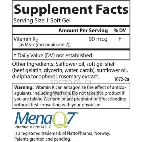 Vitamin Mk-7 Menaquinone- 90 McG- 60 Softgels
