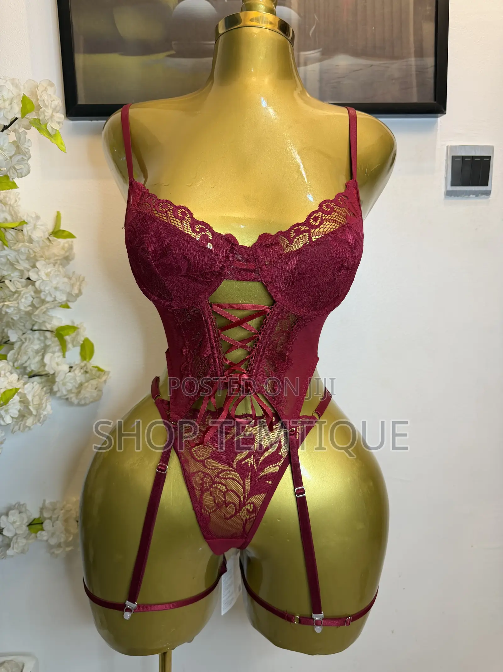 Burgundy Garter Two-Piece Lingerie Set