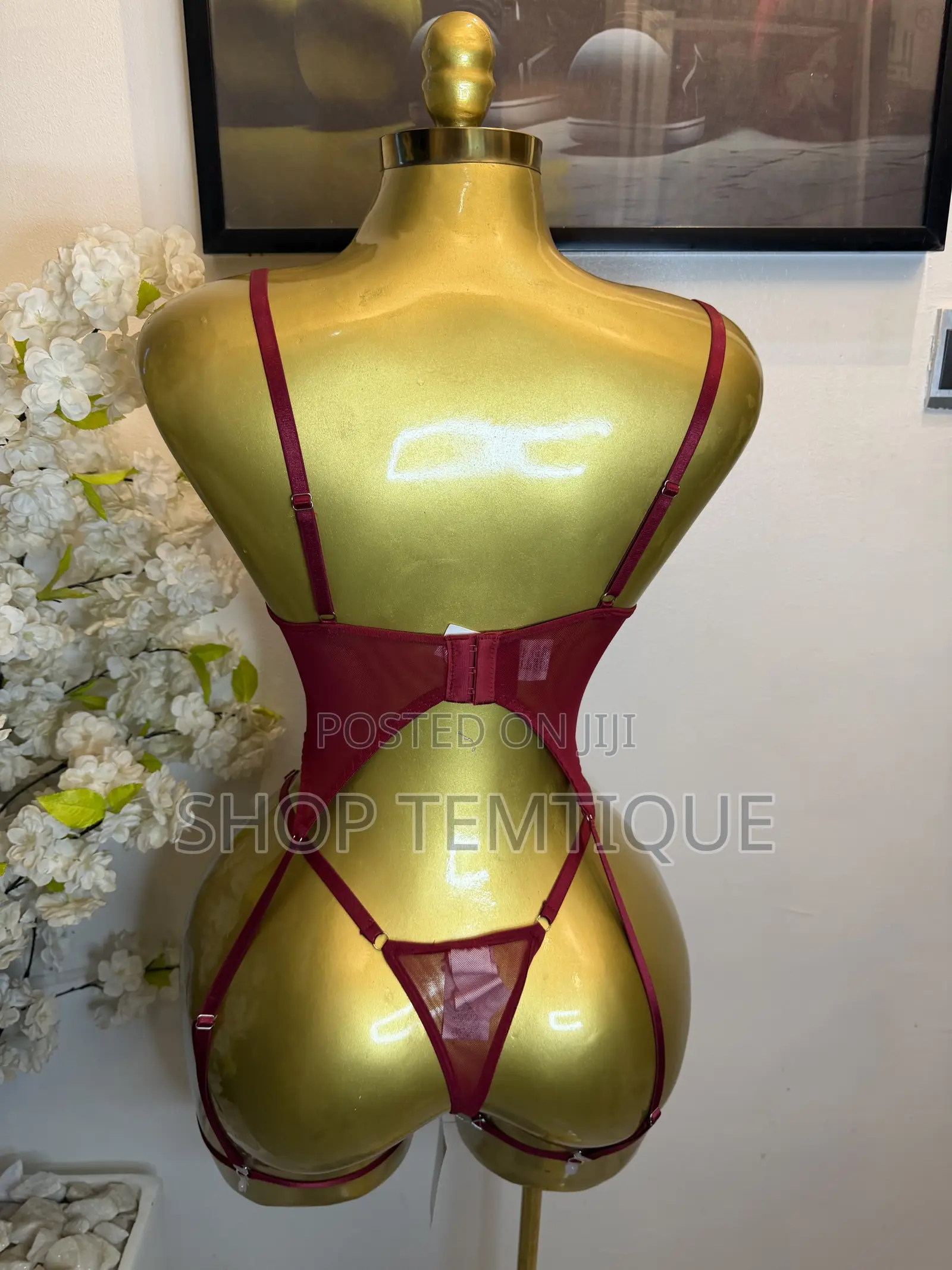 Burgundy Garter Two-Piece Lingerie Set