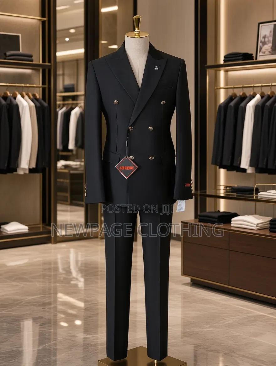 Sharp Black Double-Breasted Blazer (Gold Buttons) – 55,000