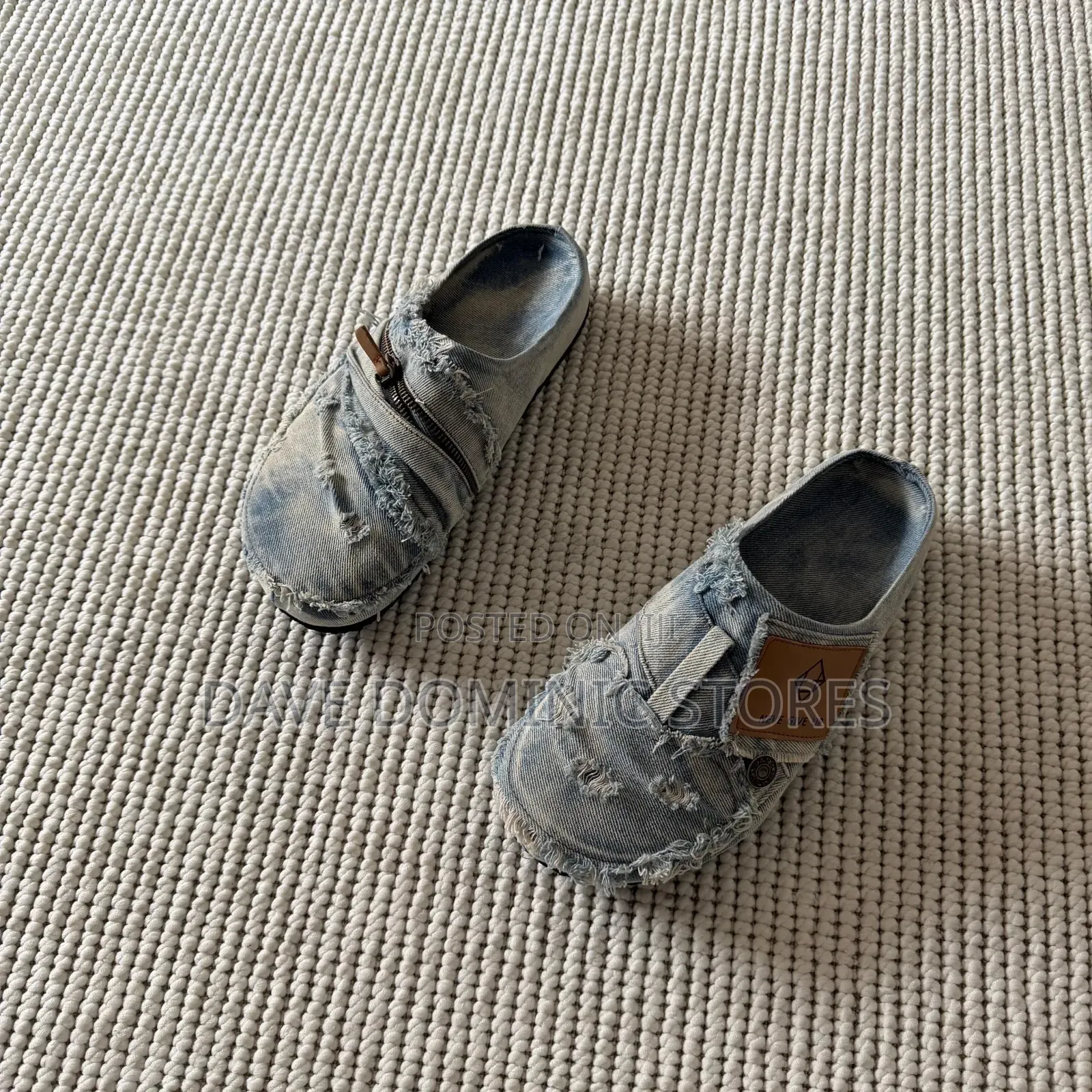 Distressed Vintage Denim Patchwork Slip-on Mules