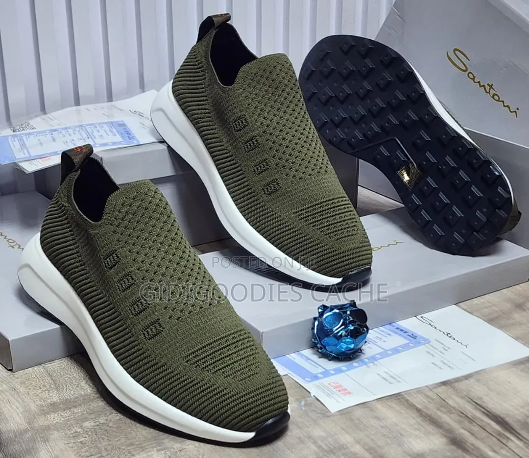 Santoni Knit Slip-on Sneakers in Green/Black Size 40-46