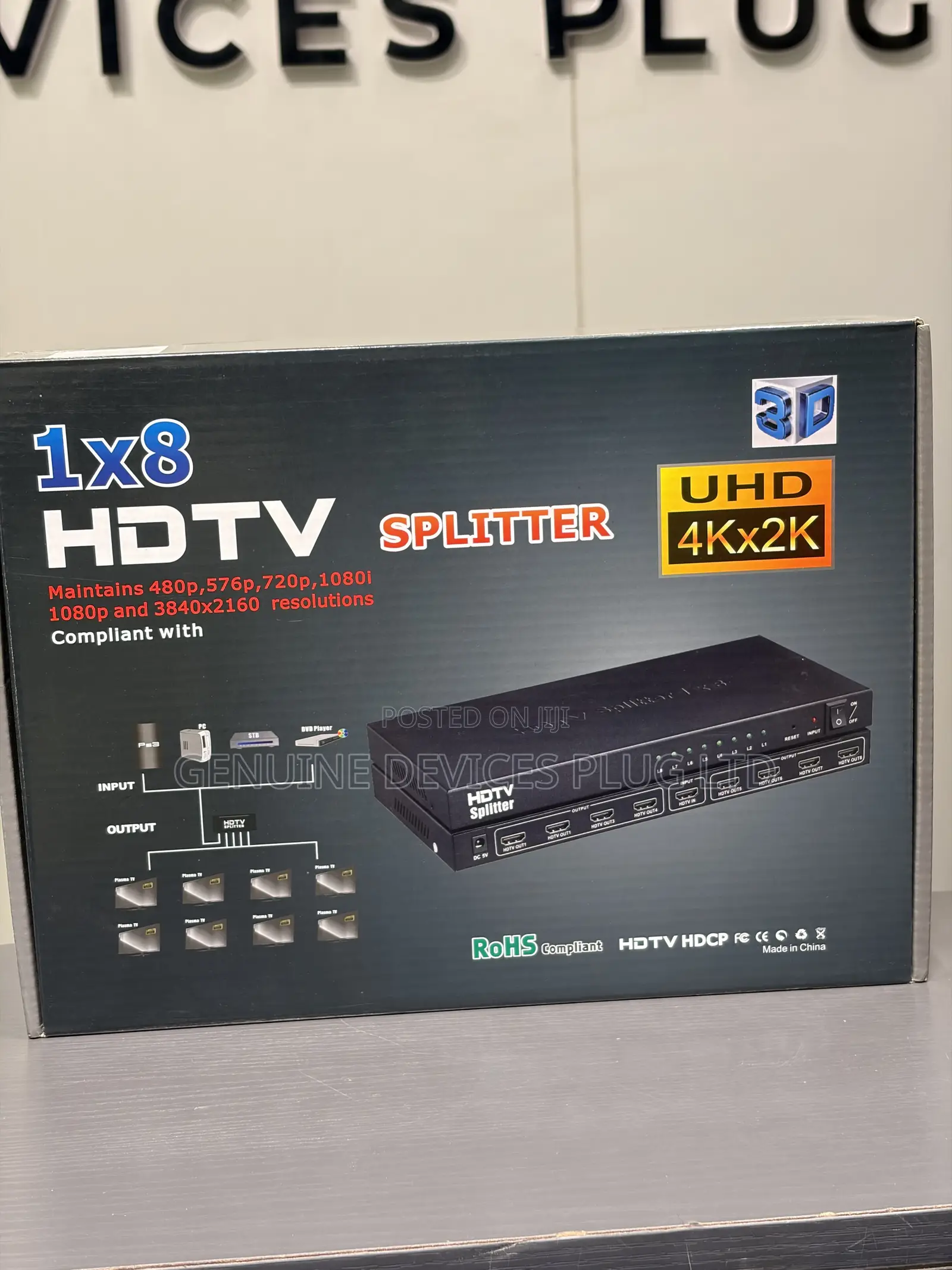 1x8 HDMI Splitter, 1 in 8 Out HDMI Splitter Audio Video Distributor