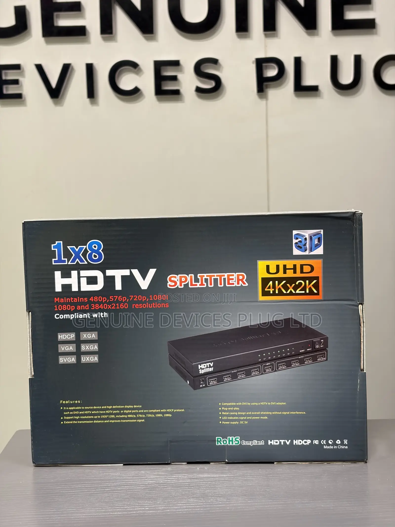 1x8 HDMI Splitter, 1 in 8 Out HDMI Splitter Audio Video Distributor
