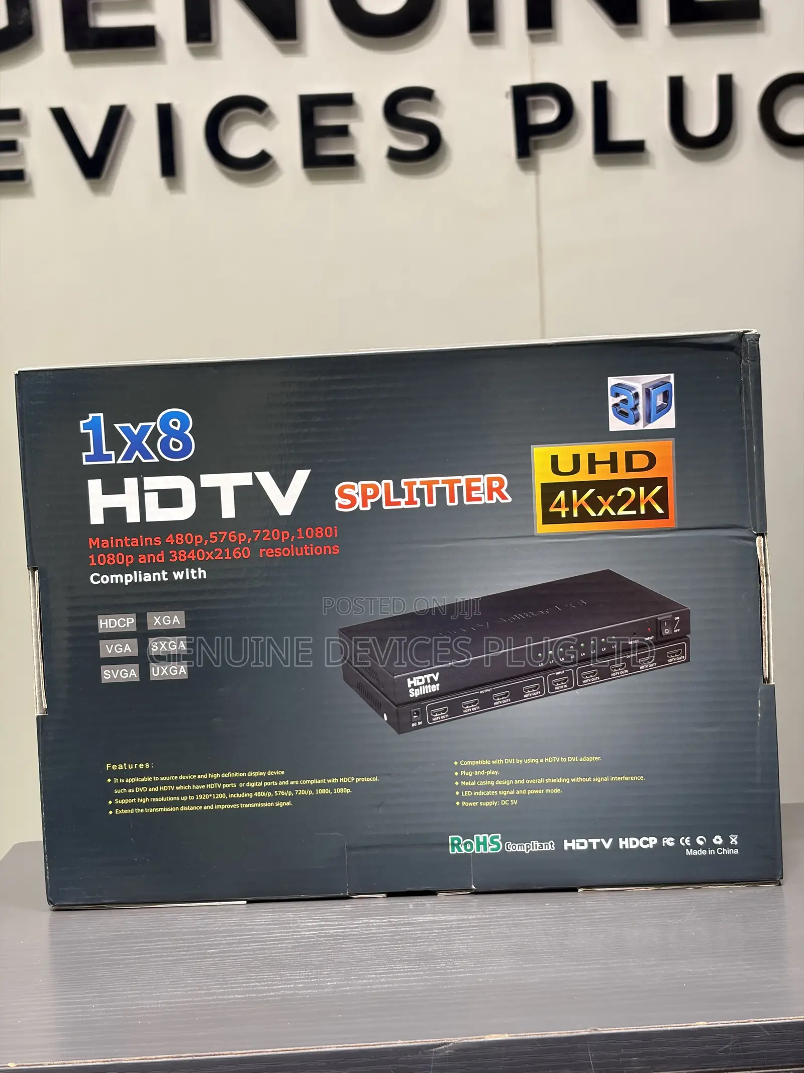 1x8 HDMI Splitter, 1 in 8 Out HDMI Splitter Audio Video Distributor