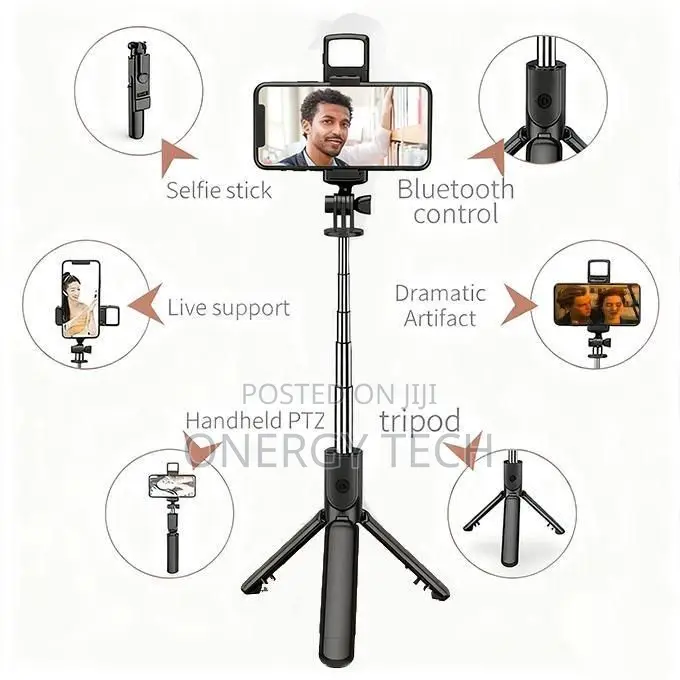 4 in 1 Phone Tripod Stand, Selfie Stick, Light, Bluetooth Remote