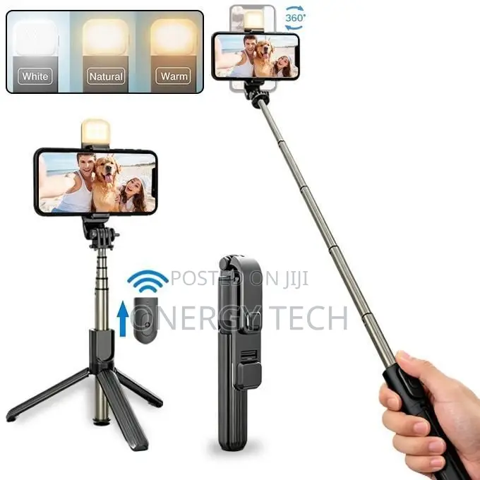 4 in 1 Phone Tripod Stand, Selfie Stick, Light, Bluetooth Remote