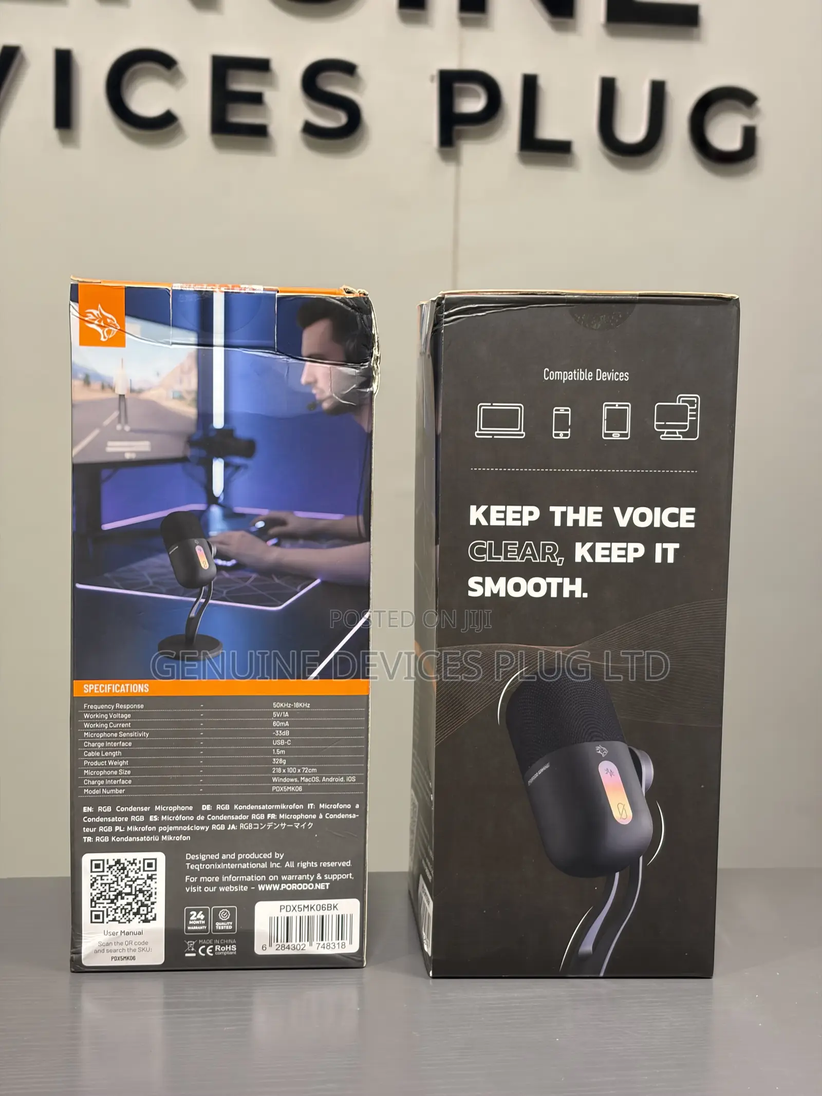 Porodo Gaming Elyx RGB Condenser Microphone Noise Surppress Button
