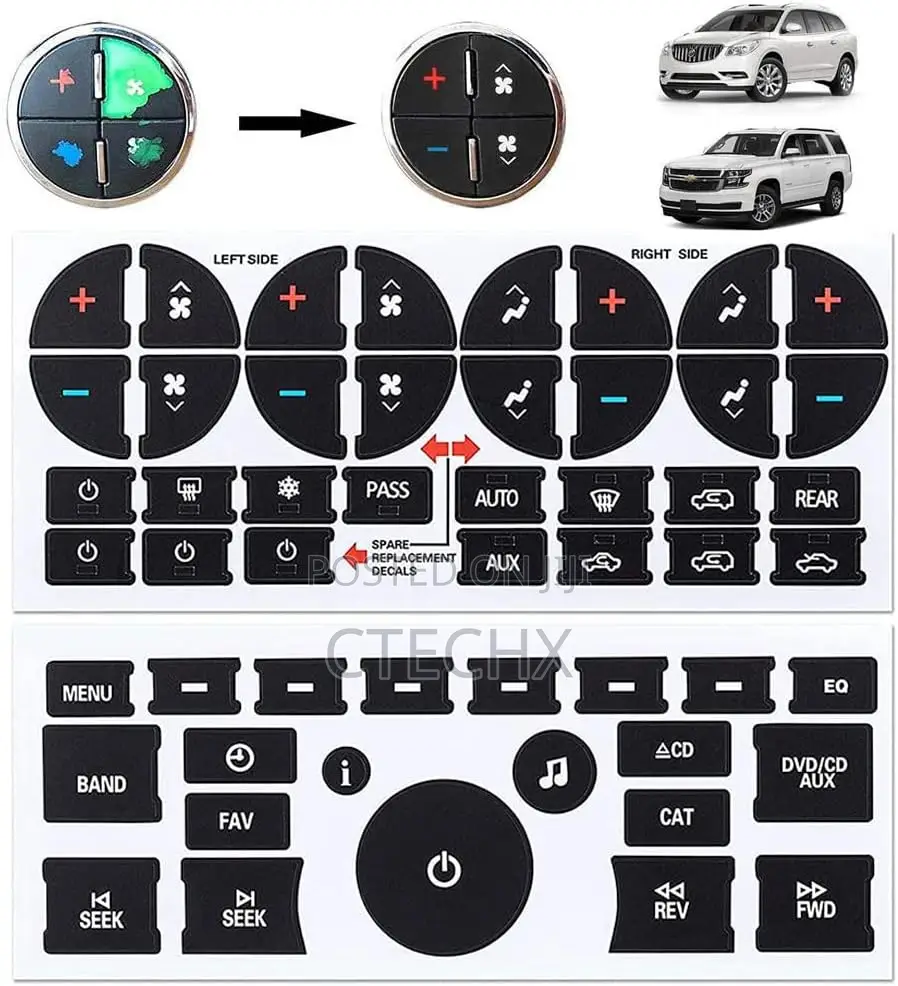 AC Dash + Radio Button Repair Kit Stickers for 2007-2015 GM Car SUV