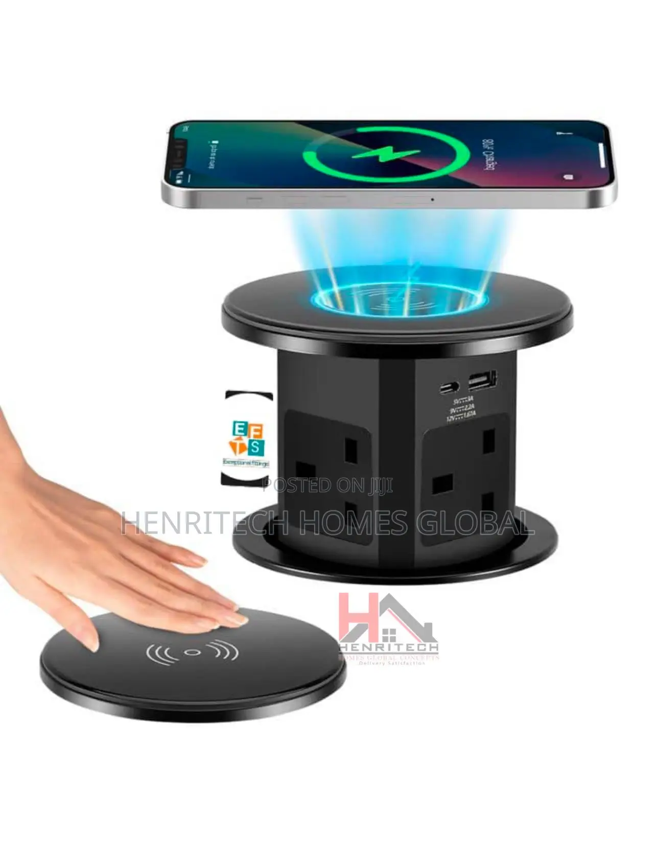 Pop-Up Kitchen Island Wireless Charger Socket – Manual Lift-Up