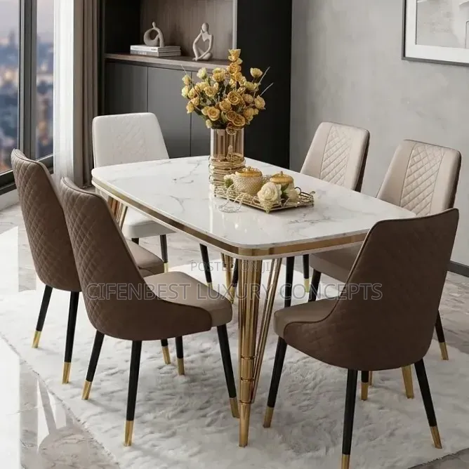 Luxury Dinning Table Design With Six Executive Chairs