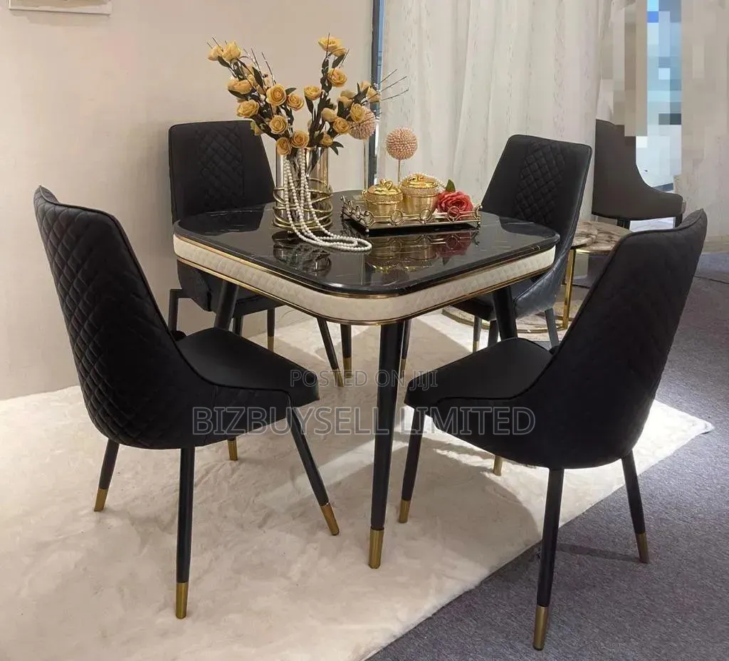 Modern 4-Seater Faux-Marble Dining Set Featuring a Square Table With