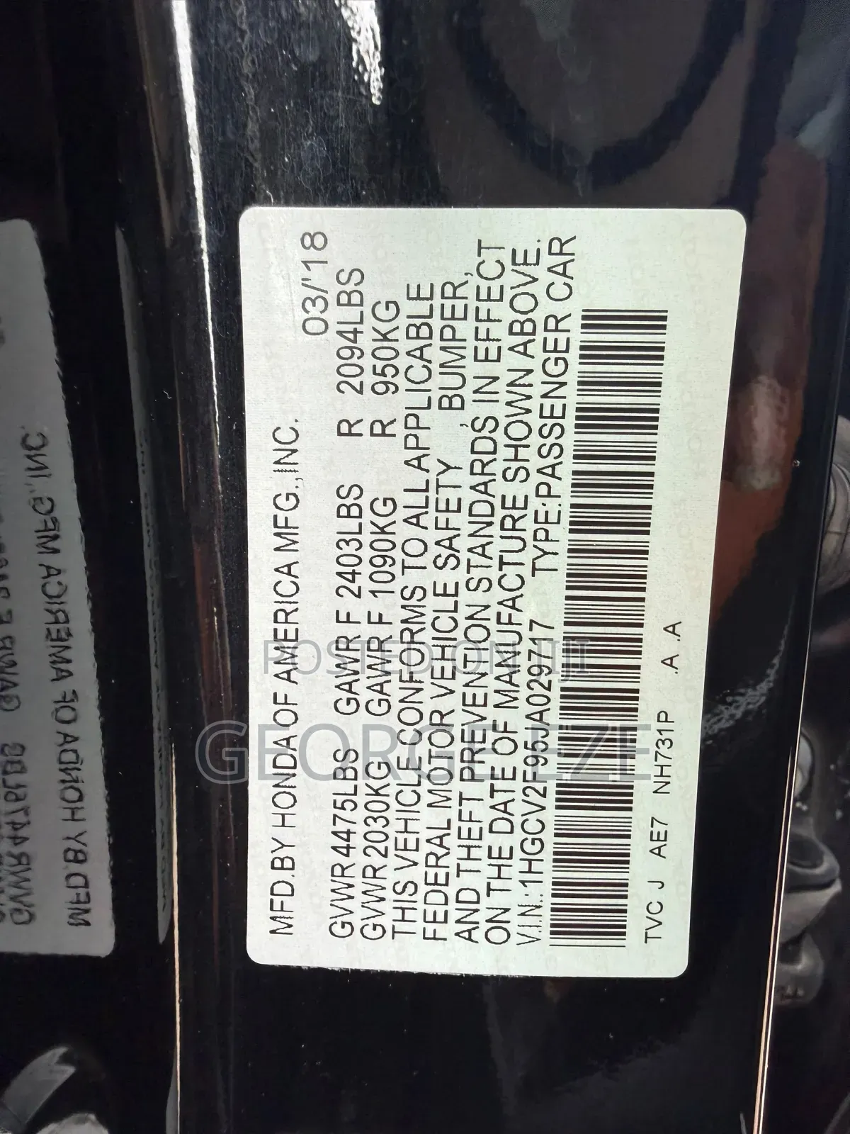 Honda Accord 2018 Black