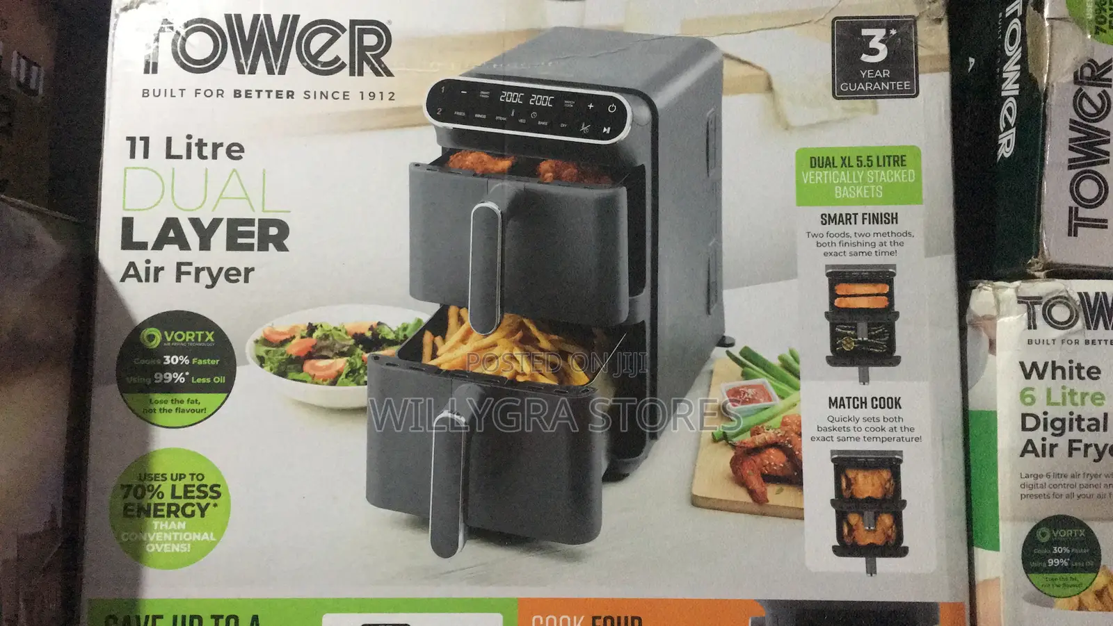Vortx 11L XL Dual Layer Air Fryer, Digital Control Panel, Black