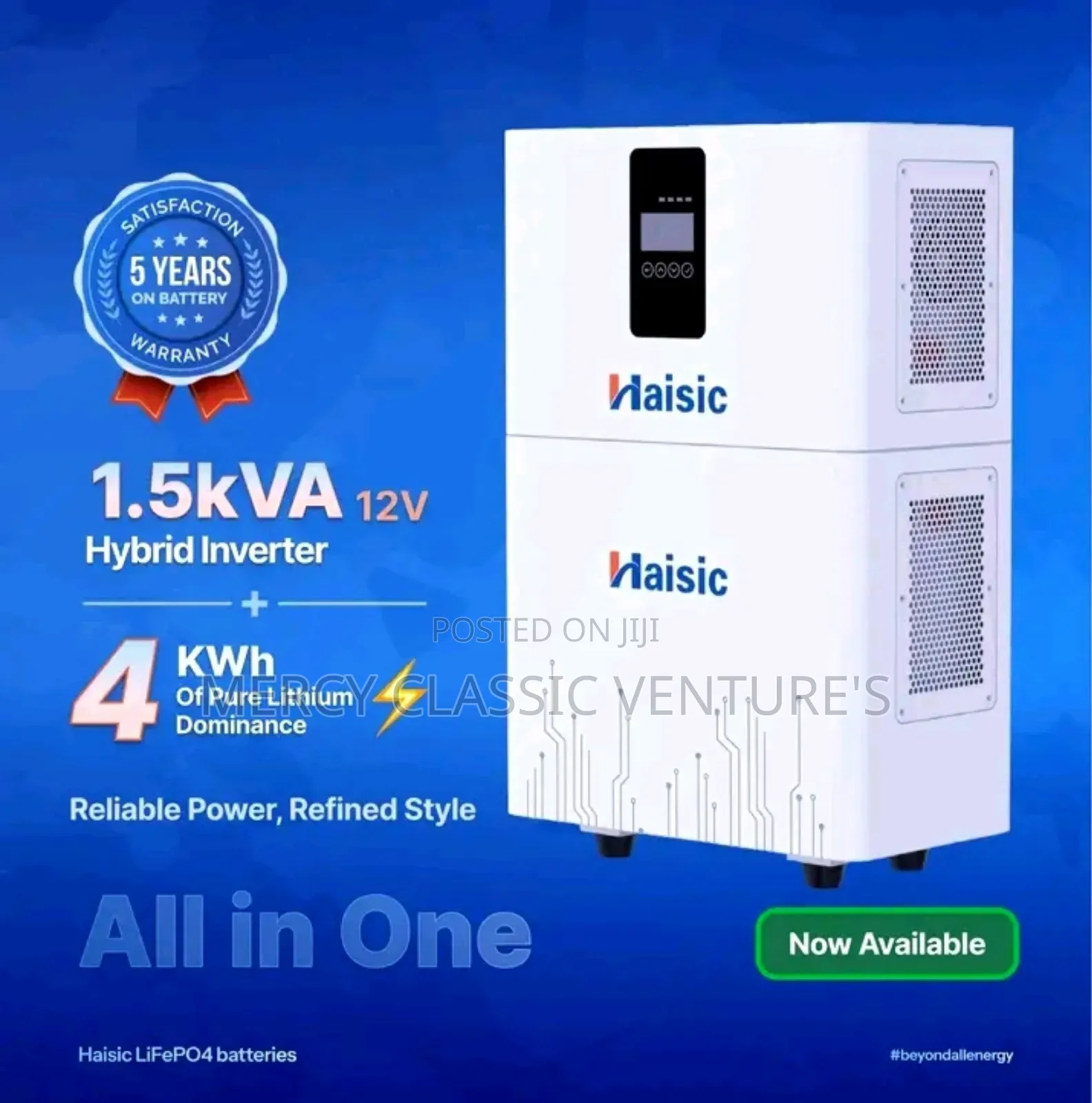 Haisic 1.5KVA 12V Inverter + 4KWh Lithium Battery – All-in-One System