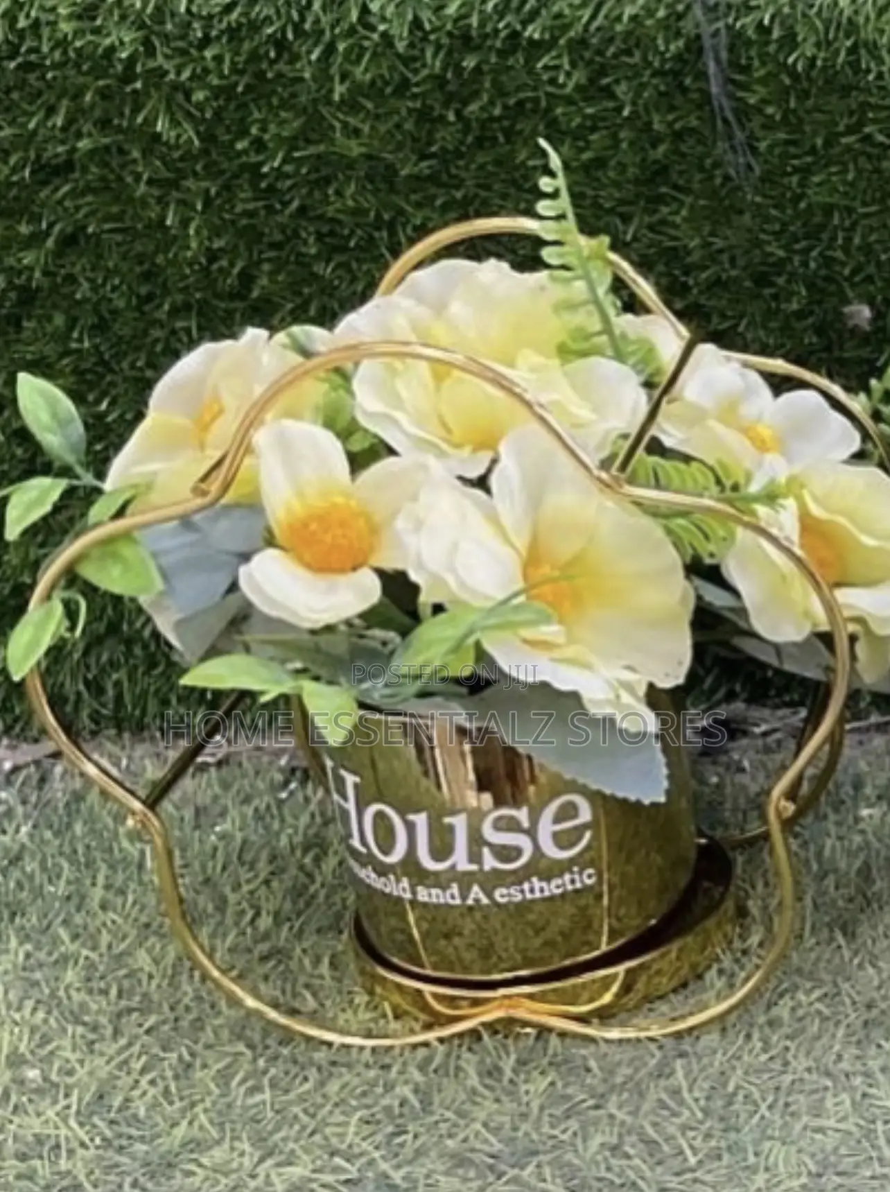 Gift Item Gold Metal Artificial Flower Basket - Gift House Decor Vase