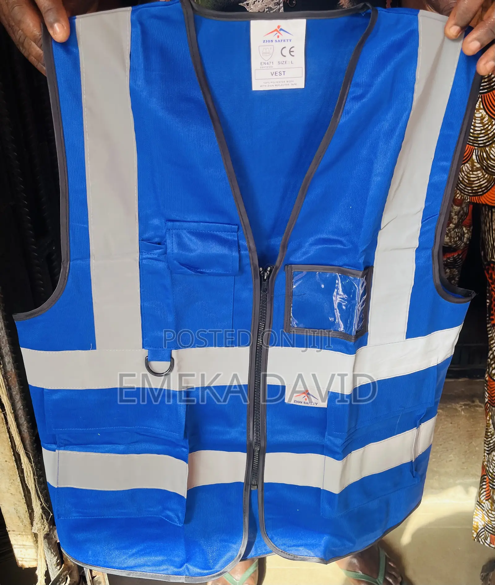 Blue Safety Reflective Jacket With Zip and Pocket.