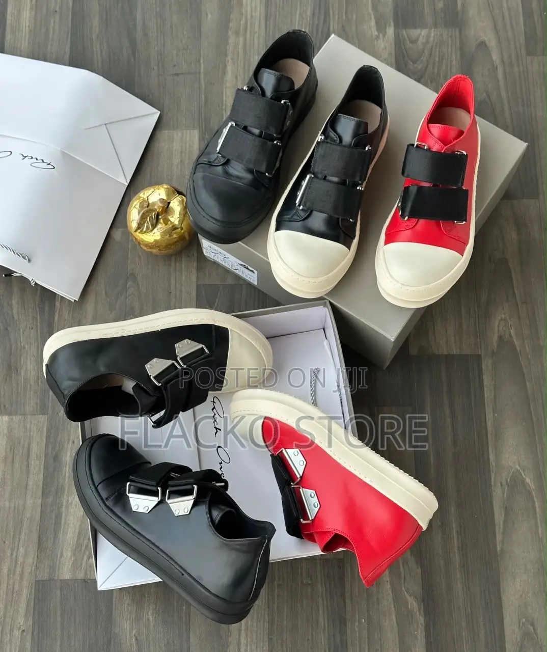High Quality Rick Owens Strap Leather Sneakers