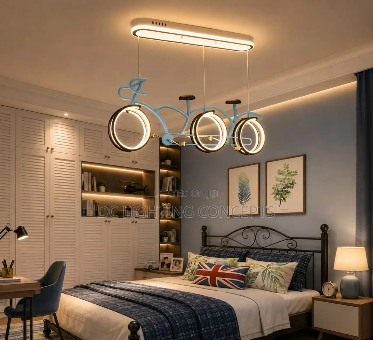 Modern Creative Acrylic Bicycle LED Pendant Chandelier for Bedroom.