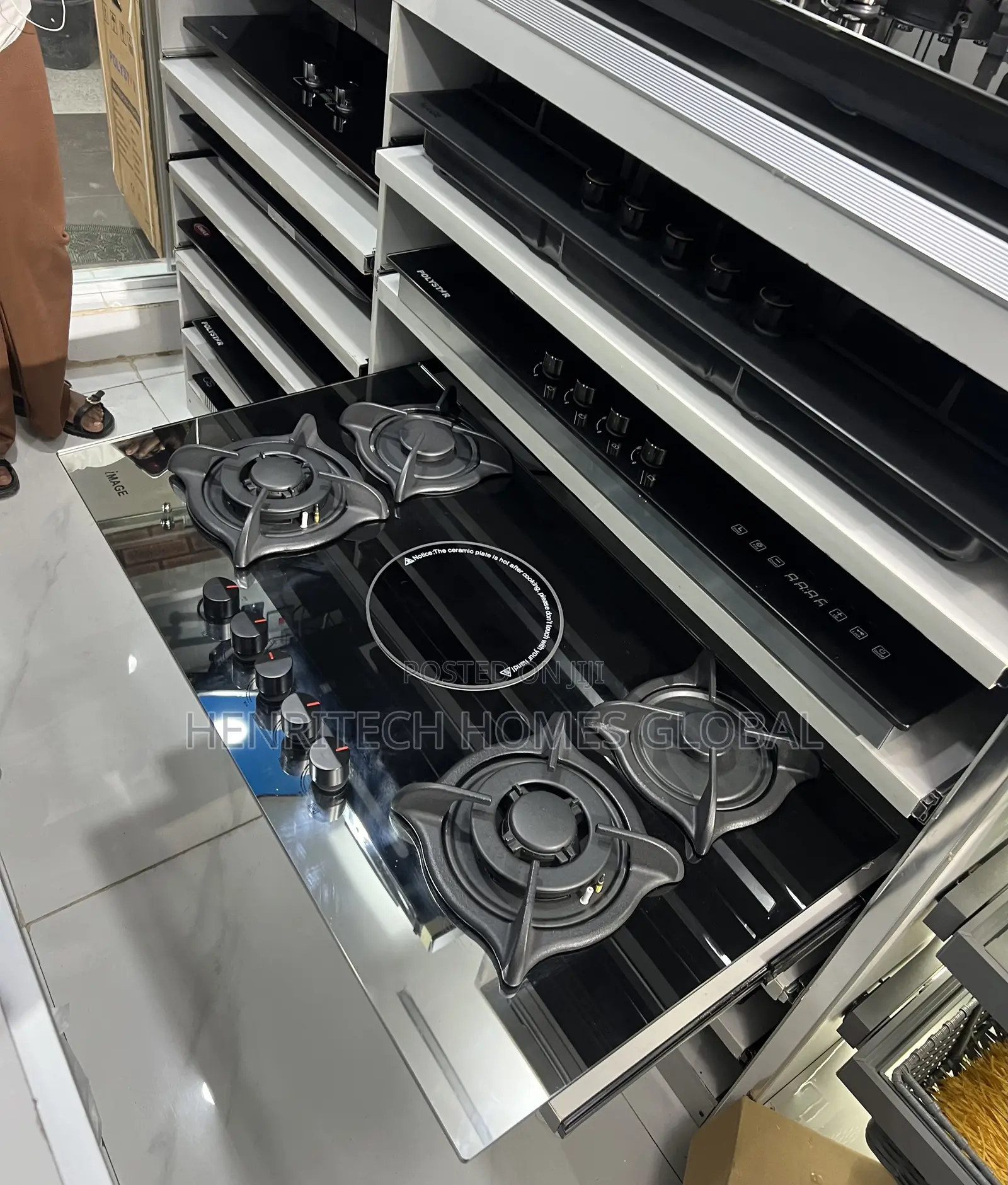 90CM 5-Burner Gas Hob | 4 Gas + 1 Electric | 8MM Tempered Glass