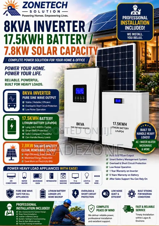 8kva Inverter/17.5kwh Battery/7.8kw Solar Capacity