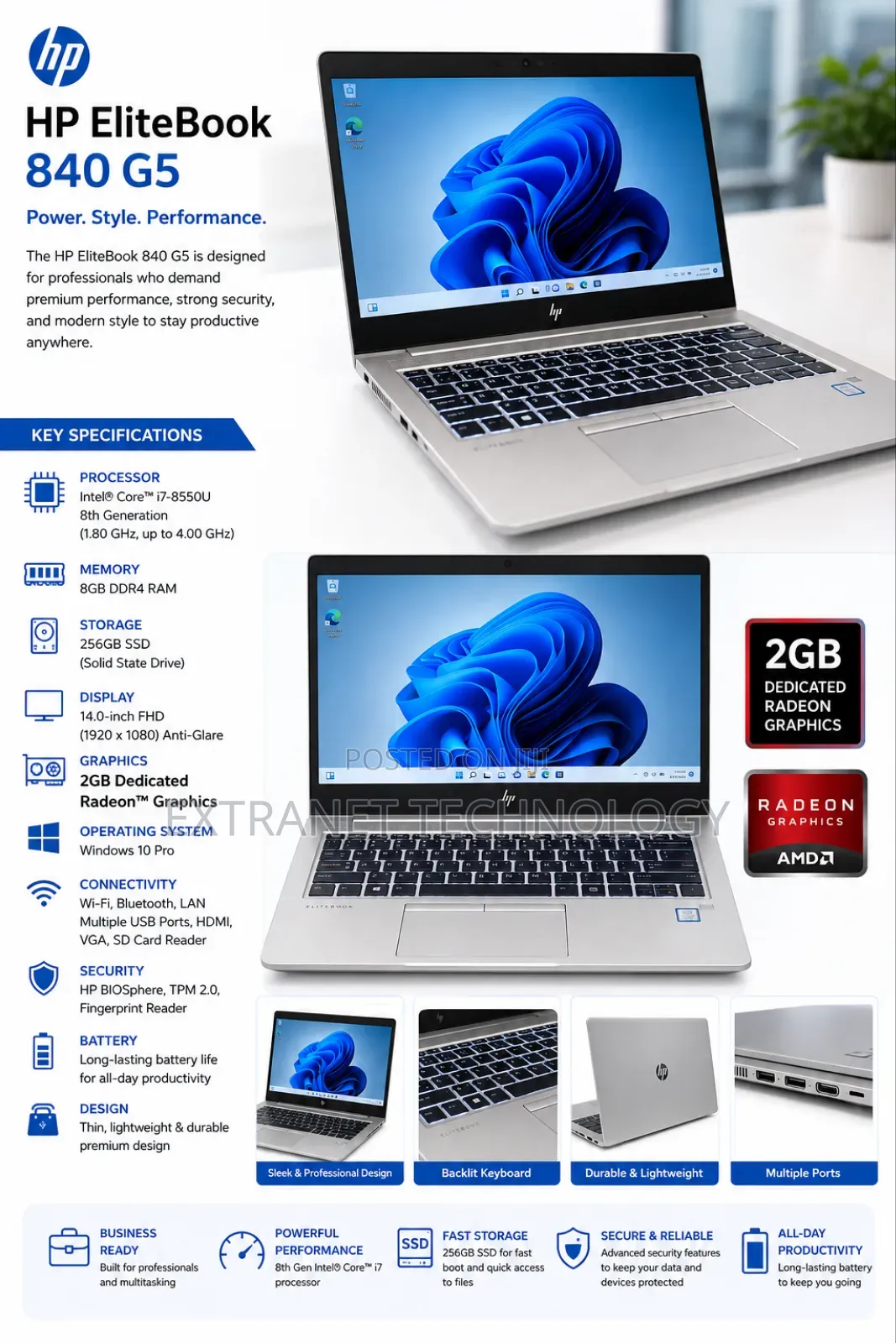 Laptop HP EliteBook 840 G5 8GB Intel Core i7 SSD 256GB