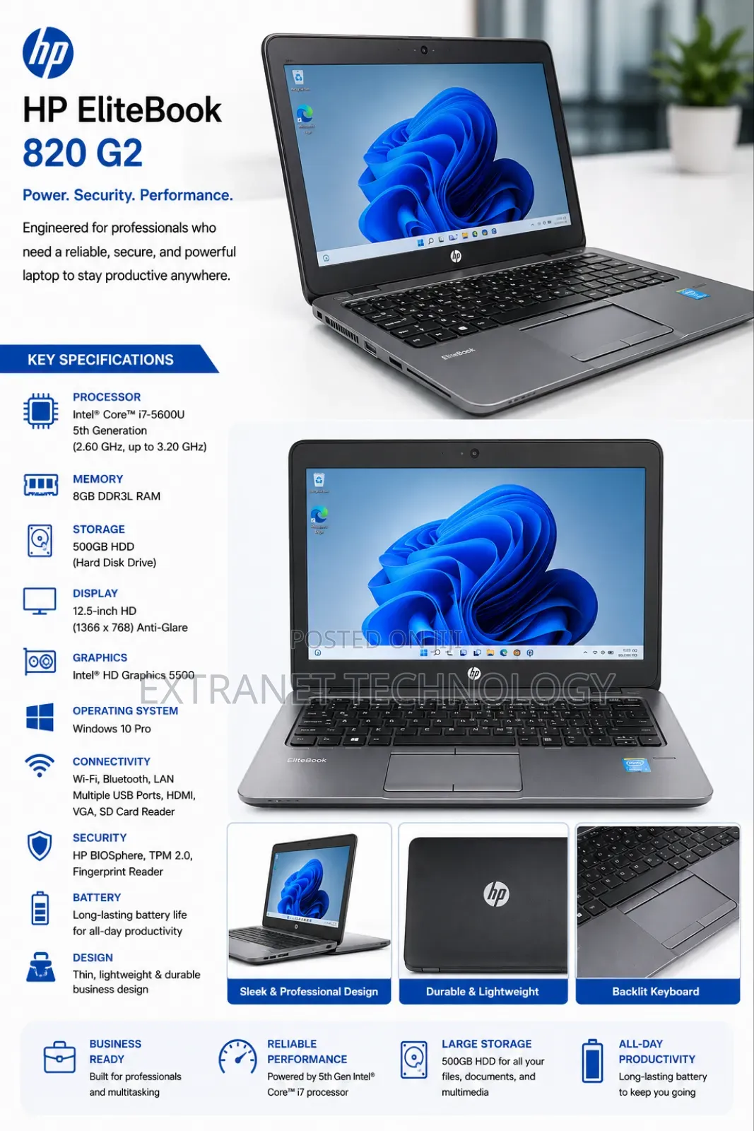 Laptop HP EliteBook 820 G2 8GB Intel Core i7 HDD 500GB