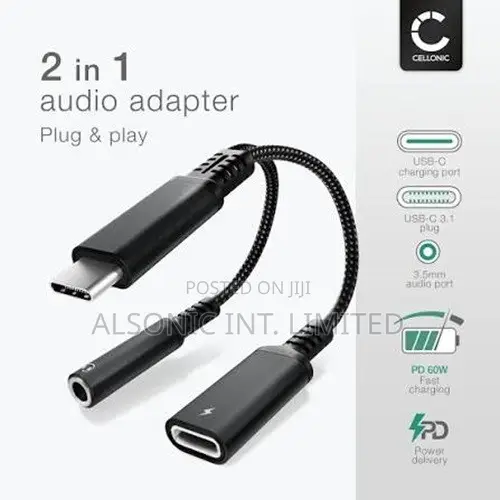 2 in 1 USB C to 3.5mm Headphone Audio and Charger Adapter