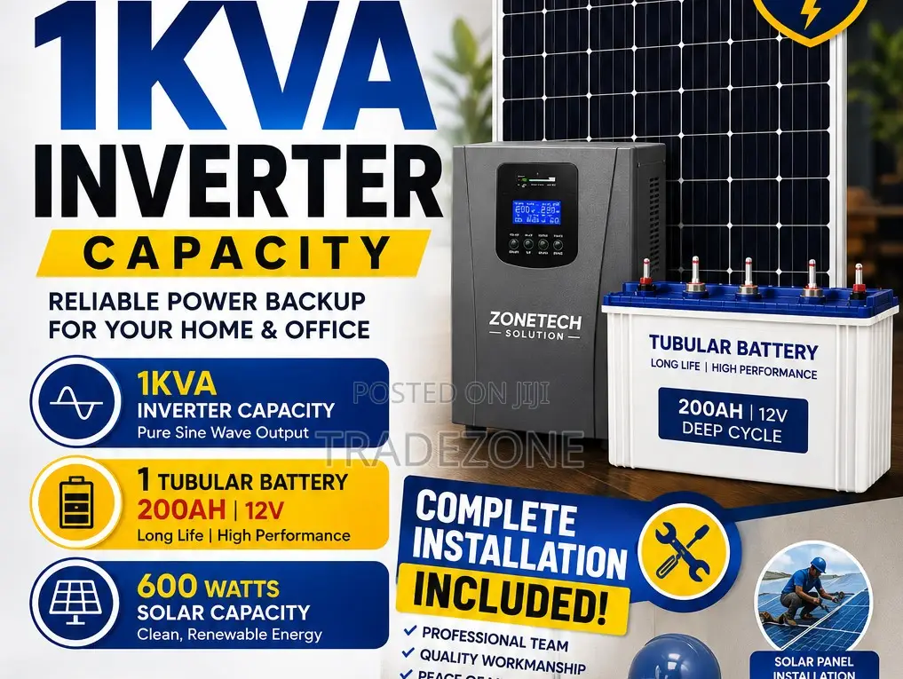 1kva Inverter/1Tubular Batteries/600watts Solar Capacity