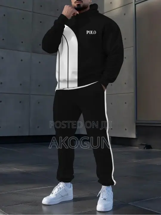 Stylish Black White Men’s Tracksuit – Hoodie Joggers