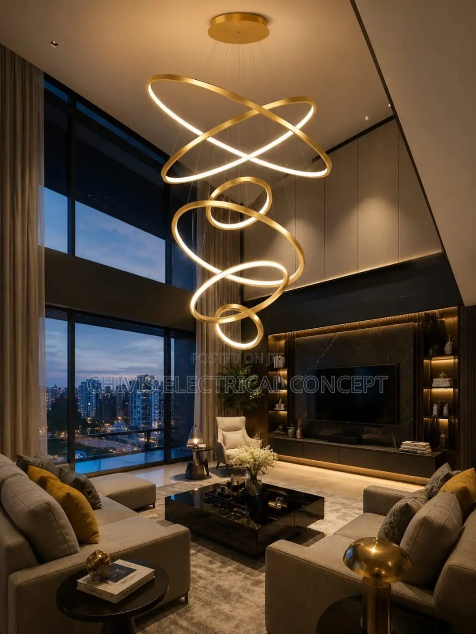Luxury Staircase Nordic LED Classy Ring Chandelier