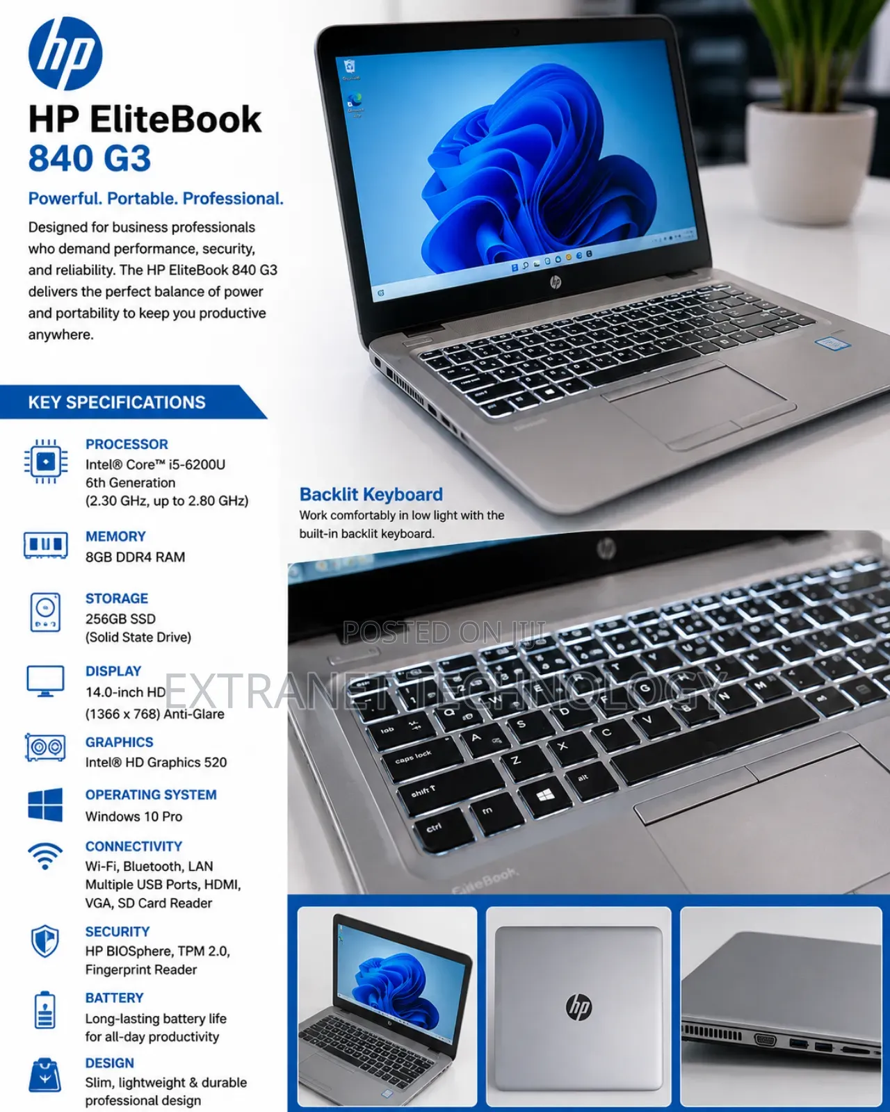 Laptop HP EliteBook 840 G3 8GB Intel Core i5 SSD 256GB
