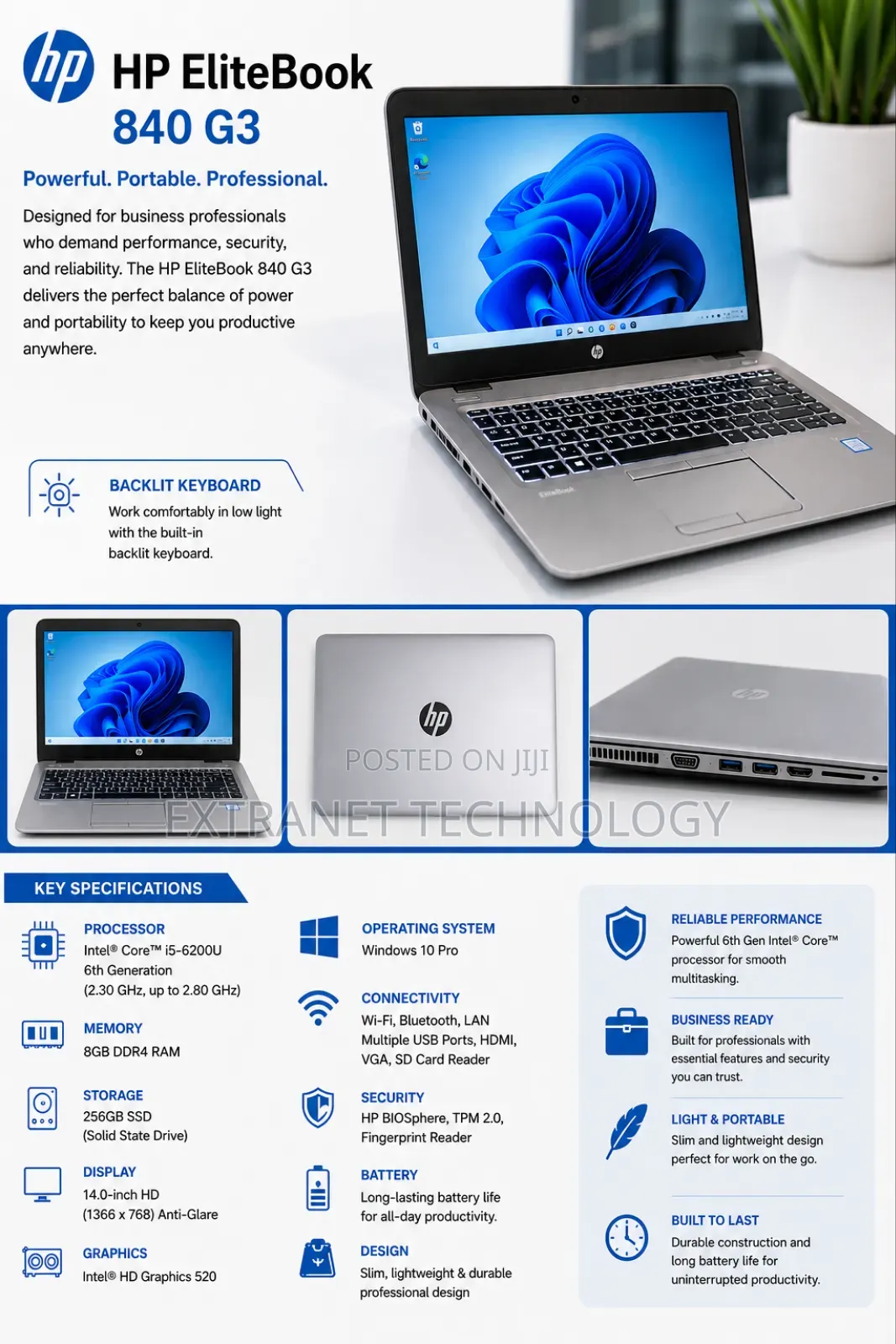 Laptop HP EliteBook 840 G3 8GB Intel Core i5 SSD 256GB