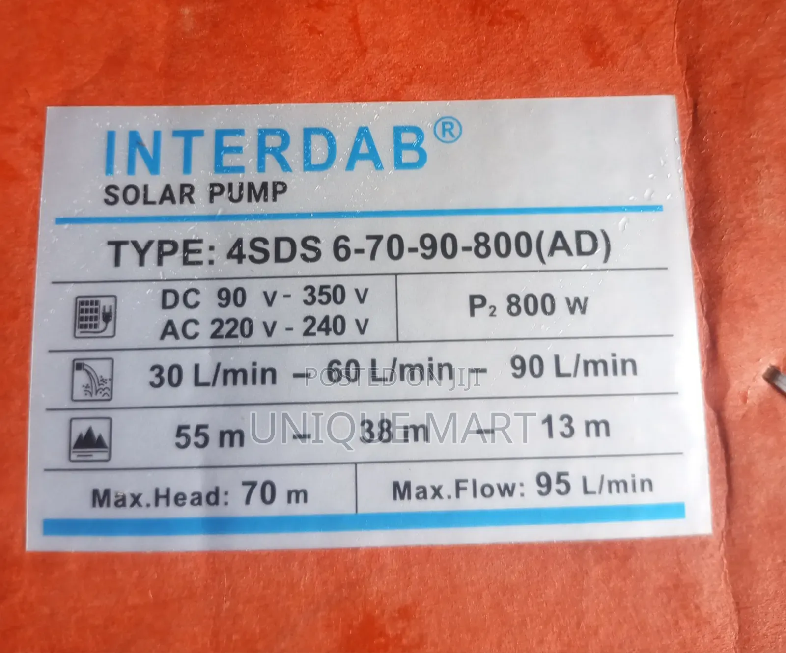 0.75Hp Interdab AC/Dc Solar Submersible Hybrid Pump. 100% Copper Coil