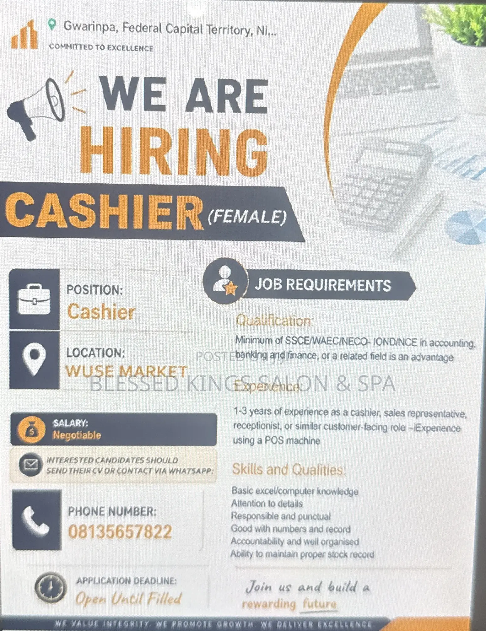 Vacancy Cashier Needed