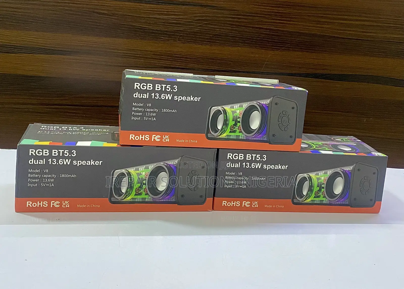 V8 RGB Dual 13.6W Wireless Bluetooth Speaker With LED Lights & FM