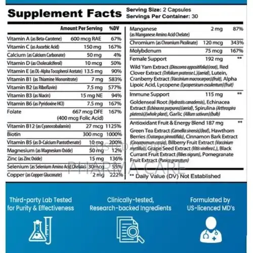 Women's Daily Multivitamin 60 Capsules 34 Doctor-Formulated Vitamins