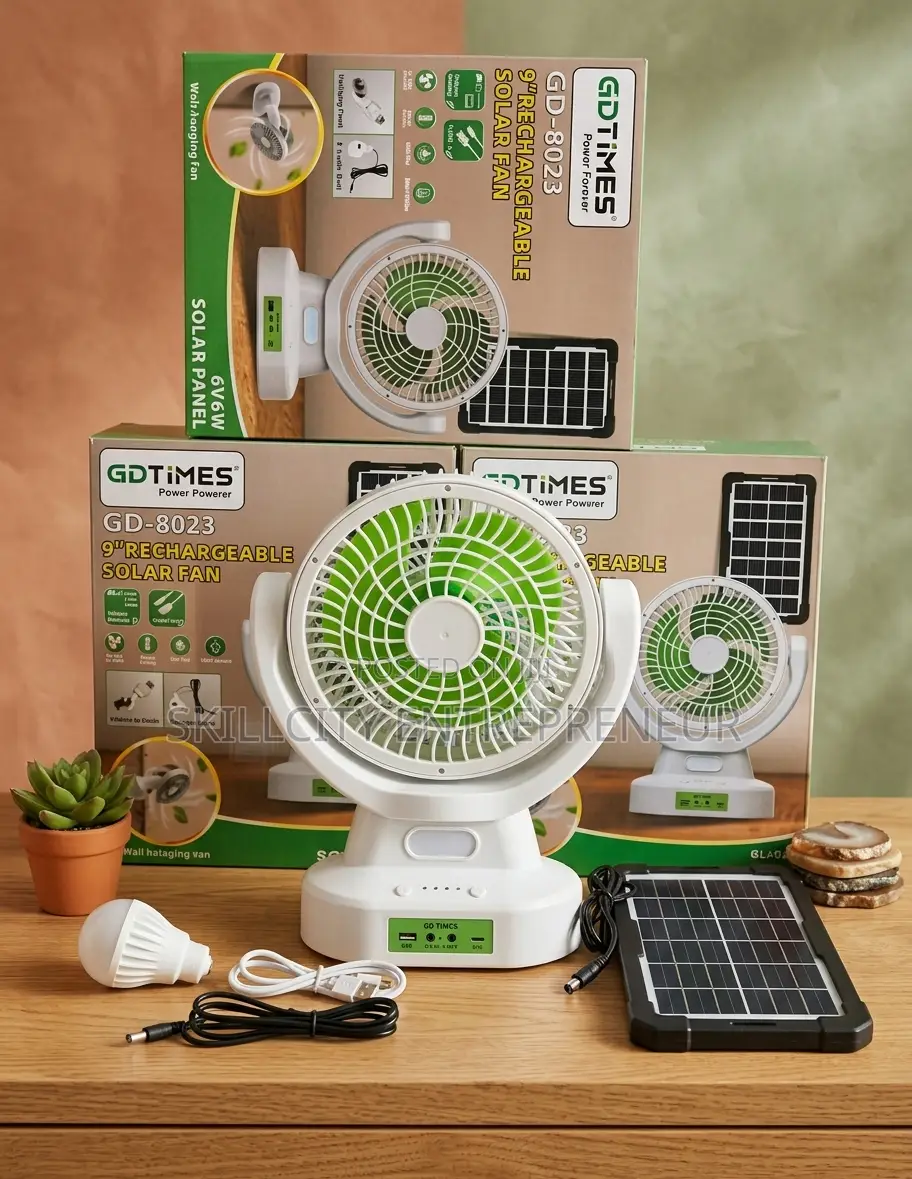 GD Times 9 Inches Rechargeable Solar Fan
