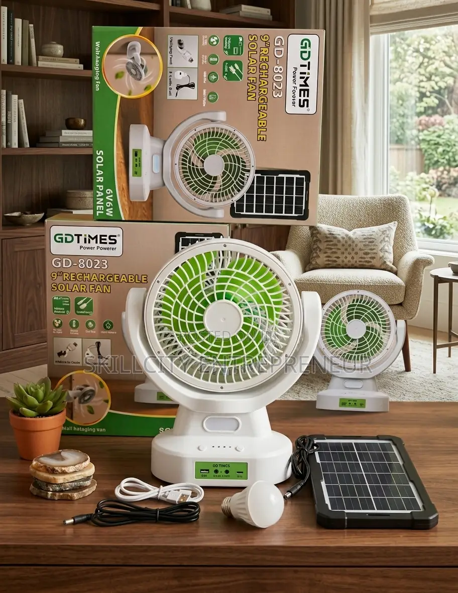 GD Times 9 Inches Rechargeable Solar Fan