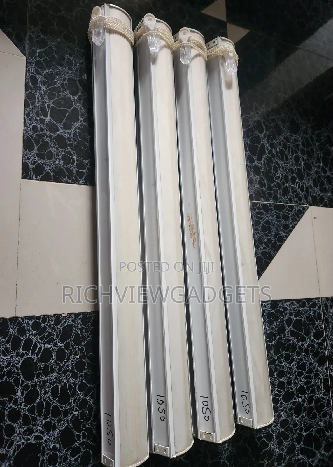Used Clean Windows Blind, Grey and White, 40" Width, 65" Length.